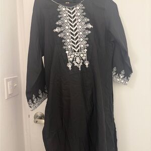 Black Tunic with White Embroidery